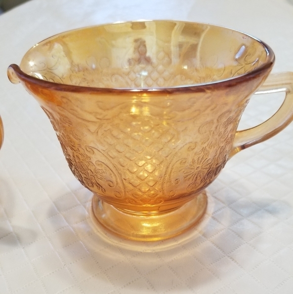 Amber etched glass open sugar and creamer - Picture 3 of 6